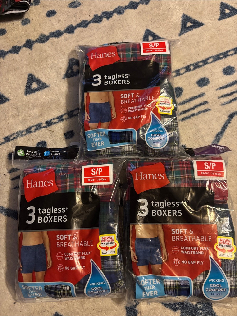 Hanes Men's 3-Pack of 3 Tagless Boxers! Size S/P 28-30”